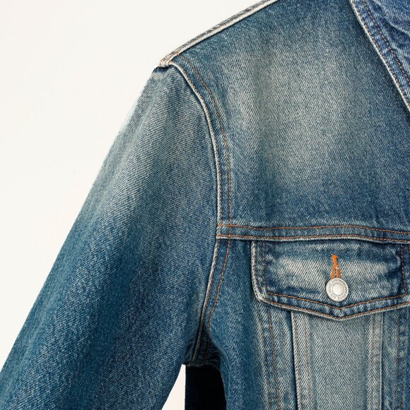 AMI "Used Blue" Weathered Patch-Pocket Denim Jacket - Picture 4 of 11